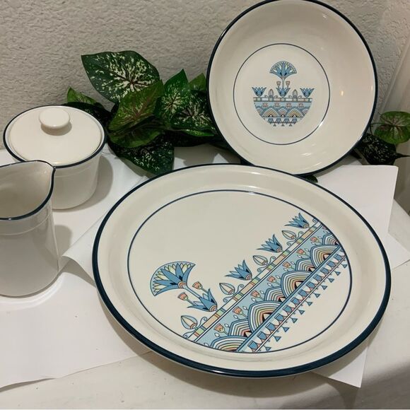 Vintage Nitto Overtones Stoneware "NILE COUNTRY" Set 5   Plates bowl JAPAN B6 - Picture 3 of 11